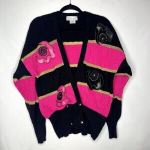 Vintage VivienForest Cardigan Size Small Black Pink